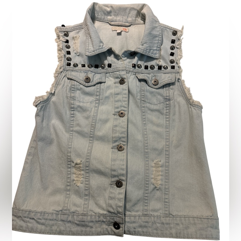 GB Studded & Distressed Light Wash Denim Vest - Size M